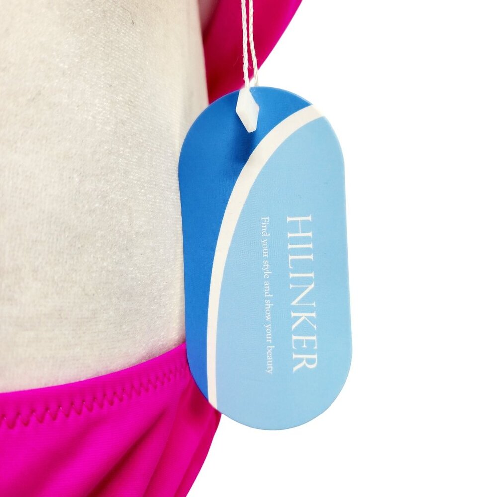 Hot Pink Cutout One-Piece Swimsuit Gold Ring  Halter Neck Tie Size XXL New - Picture 13 of 13